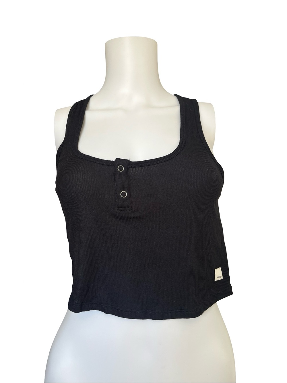Vuori Black Ribbed Crop Tank Top Stretch Knit Neutral Activewear Womens Size XS